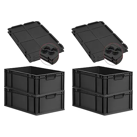 Proregal  Euroboxen-Set 4x Eurobox NextGen Grip mit Auflagedeckel inkl. 4 schwarzen Verschlüssen
