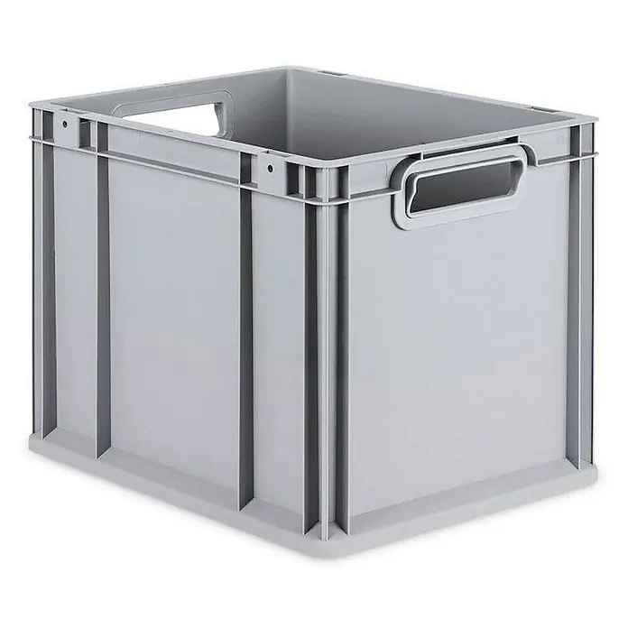 Proregal Euroboxen-Set 5x Eurobox NextGen Grip mit Auflagedeckel inkl. 4 roten Verschlüssen - Kunststoff, Grau, 5 Stk. - Graue Kunststoffbox mit Griffen und verstärkten Seiten für Lagerung und Transport.