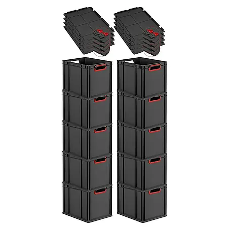 Proregal  Euroboxen-Set 10x Eurobox NextGen Color mit Scharnierdeckel und Verschlüssen