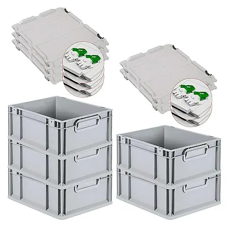 Proregal  Euroboxen-Set 5x Eurobox NextGen Economy mit Scharnierdeckel und grünen Verschlüssen