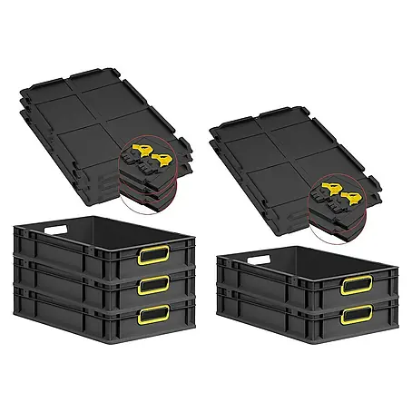 Proregal  Euroboxen-Set 5x Eurobox NextGen Color mit Scharnierdeckel und Verschlüssen