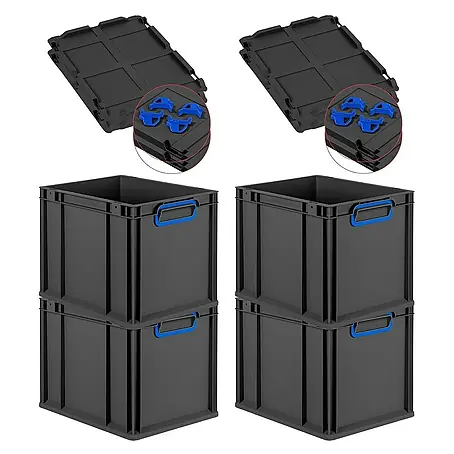 Proregal  Euroboxen-Set 4x Eurobox NextGen Color mit Auflagedeckel und Schiebeschnappverschlüsse