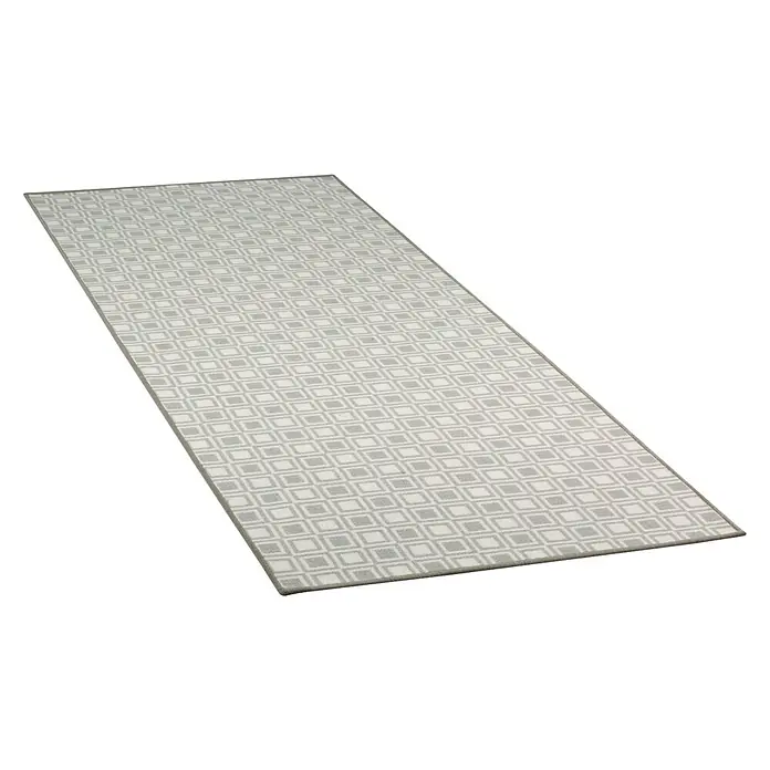 Teppichläufer Bray - Grau, 150 x 80 cm, 100 % Polyamid - Grauer und weißer geometrischer Teppich mit Rautenmuster, der jedem Raum einen modernen Touch verleiht. Perfekt für Flur oder Wohnzimmer.