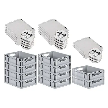 SuperSparSet 10x Eurobox NextGen Grip mit Scharnierdeckel und schwarzen Schiebeschnappverschlüssen | HxBxT 12x30x40cm | 11 Liter | Grau | Griffe offen | Glatter Boden | Eurobehälter, Transportbox, Transportbehälter, Stapelbehälter