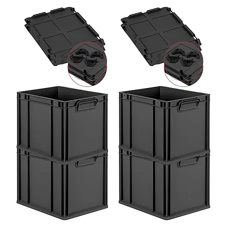 Proregal  Euroboxen-Set 4x Eurobox NextGen Grip mit Auflagedeckel inkl. 4 schwarzen Verschlüssen