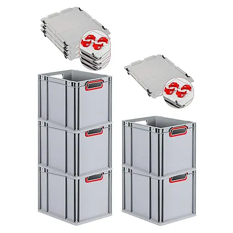 Proregal  Euroboxen-Set 5x Eurobox NextGen Color mit Auflagedeckel und Schiebeschnappverschlüsse