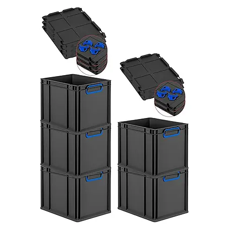 Proregal  Euroboxen-Set 5x Eurobox NextGen Color mit Auflagedeckel und Schiebeschnappverschlüsse