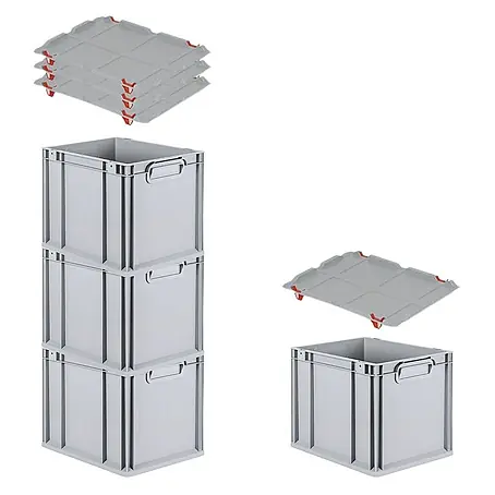 Proregal  Euroboxen-Set 4x Eurobox NextGen Economy mit Auflagedeckel und 4x Verschlüsse Rot