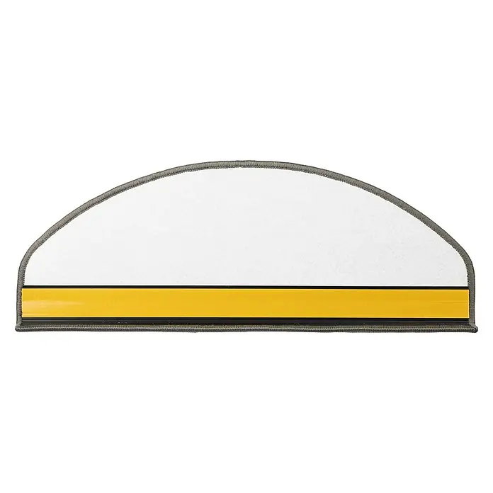 Stufenmatte Sundae - 65 x 23,5 cm, Silber, Halbrund - Halbmondförmige Treppenstufe mit grauer Umrandung, weißem Oberteil und gelbem Klebestreifen für sicheren Halt auf Treppen.