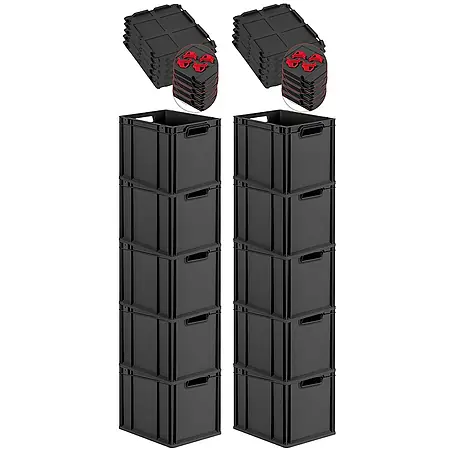 Proregal  Euroboxen-Set 10x Eurobox NextGen Grip mit Scharnierdeckel und roten Verschlüssen