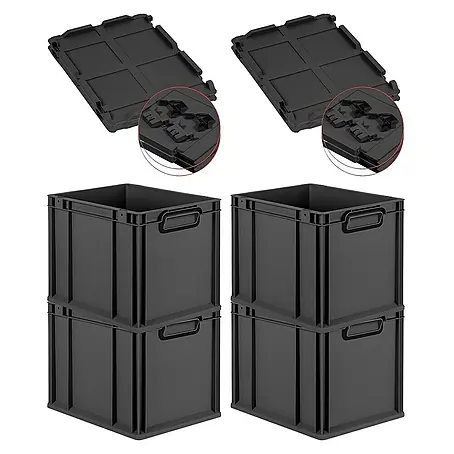 Proregal  Euroboxen-Set 4x Eurobox NextGen Color mit Scharnierdeckel und Verschlüssen