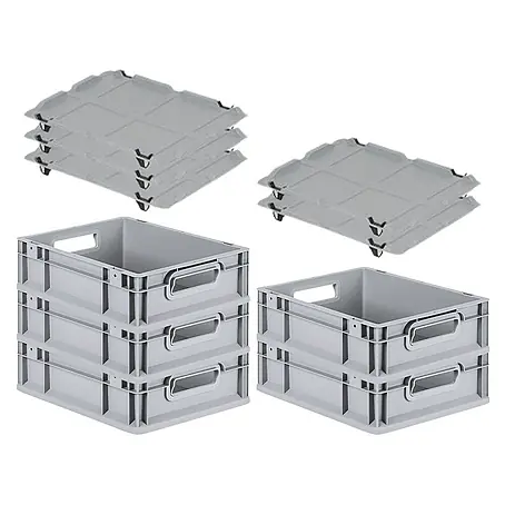 Proregal  Euroboxen-Set 5x Eurobox NextGen Economy mit Auflagedeckel und 4x Verschlüsse Schwarz