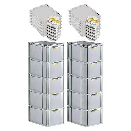 Proregal  Euroboxen-Set 10x Eurobox NextGen Color mit Scharnierdeckel und Verschlüssen