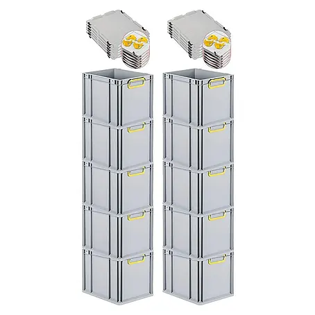 Proregal  Euroboxen-Set 10x Eurobox NextGen Color mit Auflagedeckel und Schiebeschnappverschlüsse