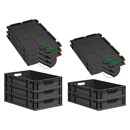 Proregal  Euroboxen-Set 5x Eurobox NextGen Grip mit Scharnierdeckel und grünen Verschlüssen