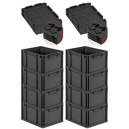Proregal  Euroboxen-Set 8x Eurobox NextGen Color mit Scharnierdeckel und Verschlüssen