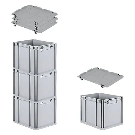 Proregal  Euroboxen-Set 4x Eurobox NextGen Economy mit Auflagedeckel und 4x Verschlüsse Schwarz