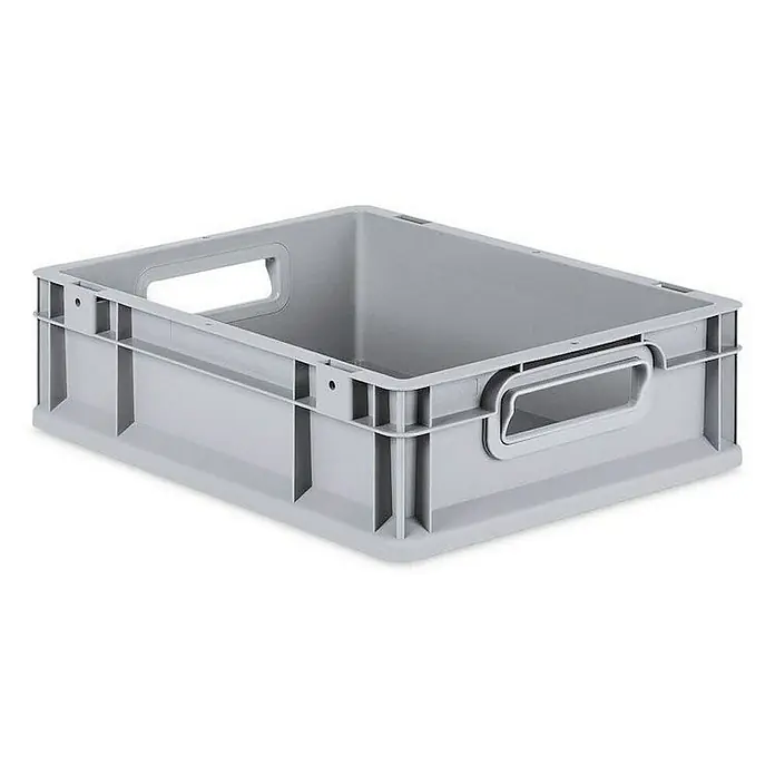 Proregal Euroboxen-Set 16x Eurobox NextGen Grip mit Auflagedeckel inkl. 4 blauen Verschlüssen - L x B x H: 40 x 30 x 12 cm, Kunststoff, Grau, 16 Stk. - Graue Kunststoffbox mit praktischen Griffen und verstärkten Ecken, ideal für Lagerung und Transport.