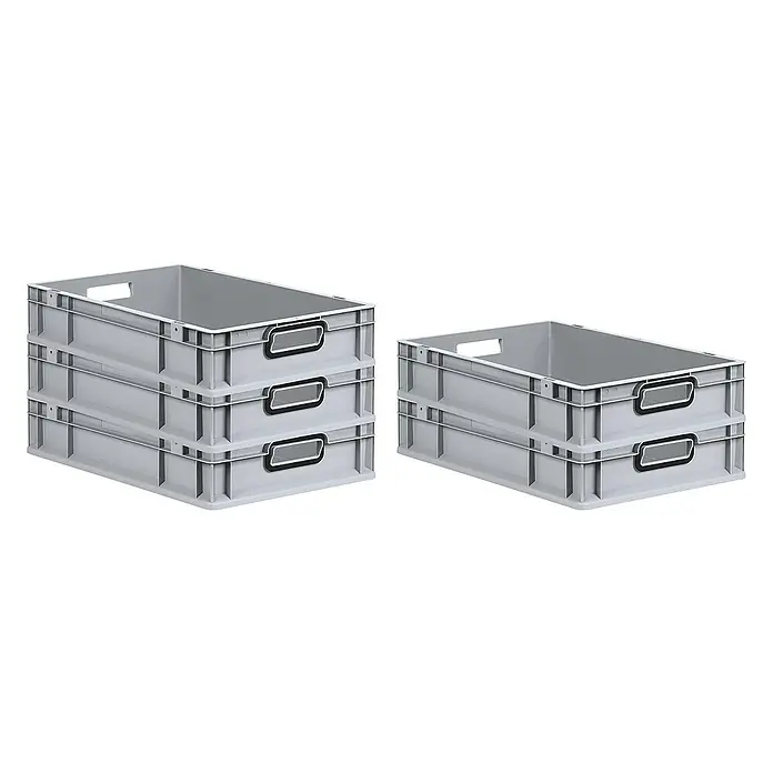 Proregal Euroboxen-Set 5x Eurobox NextGen Color - L x B x H: 60 x 40 x 12 cm, Kunststoff, Grau, Schwarz, 5 Stk. - Graue Euroboxen im Stapel. Die robusten Lagerboxen sind ideal für Transport und Lagerung von Gegenständen und Waren aller Art.