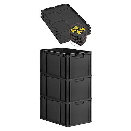 Proregal  Euroboxen-Set 3x Eurobox NextGen Grip mit Auflagedeckel inkl. 4 gelben Verschlüssen