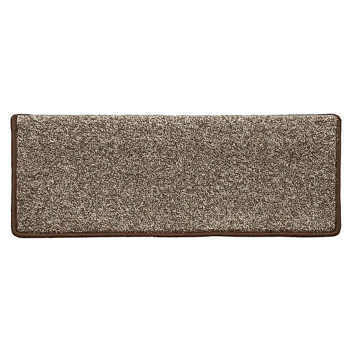 Stufenmatte Lyon - 65 x 23,5 cm, Braun, Rechteck - Ein brauner Teppich mit einer dunkleren braunen Bordüre, der eine weiche Textur und ein warmes, einladendes Gefühl vermittelt.