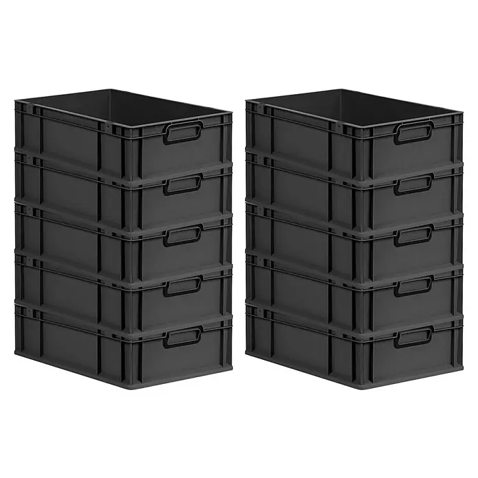 Proregal Euroboxen-Set 10x Eurobox NextGen Color - L x B x H: 60 x 40 x 17 cm, Kunststoff, Schwarz, Schwarz, 10 Stk. - Zwei Stapel grauer Lagerkisten aus Kunststoff mit praktischen Tragegriffen für eine einfache Handhabung und Organisation.