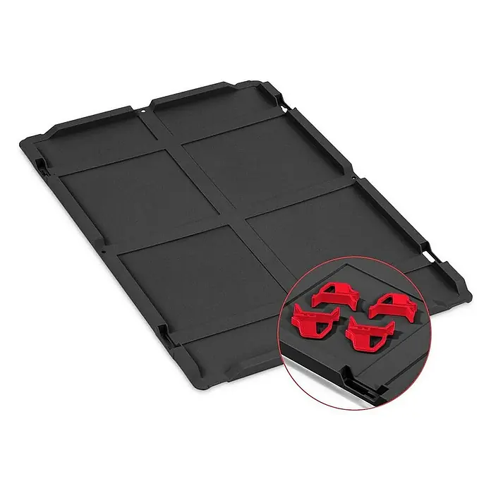 Proregal Euroboxen-Set 5x Eurobox NextGen Grip mit Auflagedeckel inkl. 4 roten Verschlüssen - L x B x H: 60 x 40 x 12 cm, Kunststoff, Schwarz, 5 Stk. - Schwarze Kofferraummatte mit rotem Zubehör, ideal um Ihr Auto sauber und ordentlich zu halten.  Optimaler Schutz für Ihr Fahrzeug!