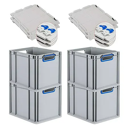 Proregal  Euroboxen-Set 4x Eurobox NextGen Color mit Scharnierdeckel und Verschlüssen