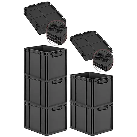 Proregal  Euroboxen-Set 5x Eurobox NextGen Color mit Auflagedeckel und Schiebeschnappverschlüsse