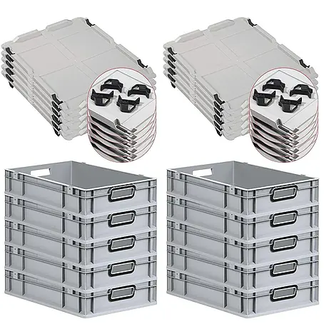 Proregal  Euroboxen-Set 10x Eurobox NextGen Color mit Auflagedeckel und Schiebeschnappverschlüsse
