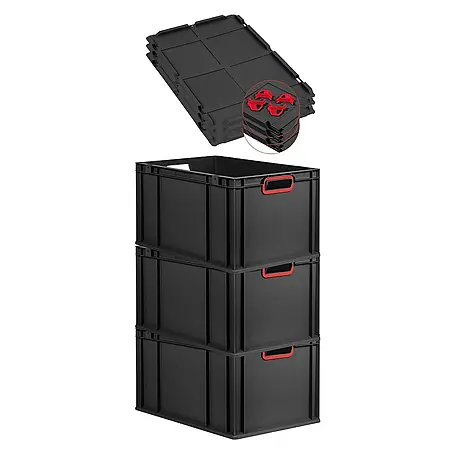 Proregal  Euroboxen-Set 3x Eurobox NextGen Color mit Auflagedeckel und Schiebeschnappverschlüsse