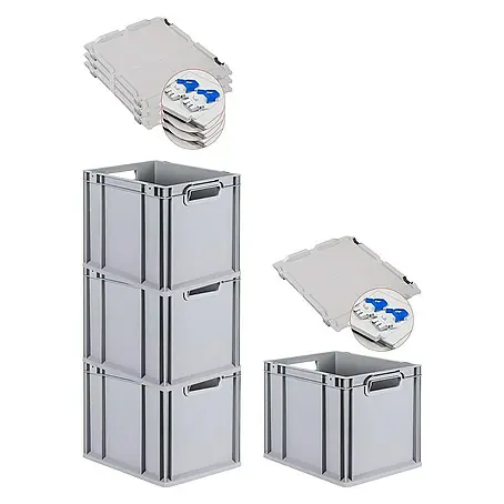 Proregal  Euroboxen-Set 4x Eurobox NextGen Economy mit Scharnierdeckel und blauen Verschlüssen