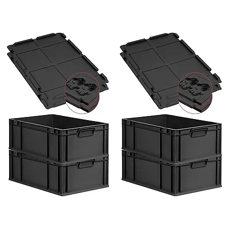 Proregal  Euroboxen-Set 4x Eurobox NextGen Grip mit Scharnierdeckel und schwarzen Verschlüssen