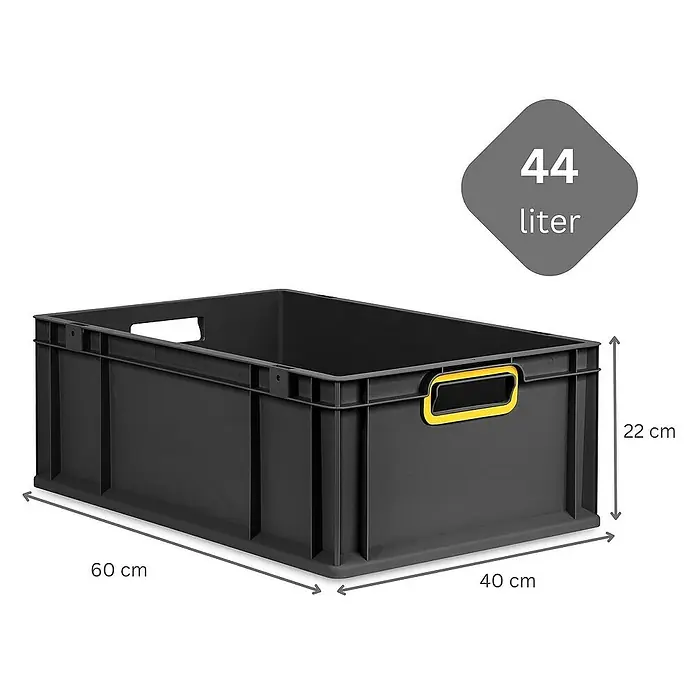Proregal Euroboxen-Set 10x Eurobox NextGen Color - Kunststoff, Schwarz, Gelb, 10 Stk. - Graue Kunststoffbox mit den Maßen 60 x 40 x 22 cm und einem Fassungsvermögen von 44 Litern.