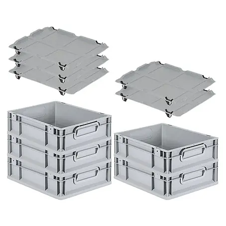 Proregal  Euroboxen-Set 5x Eurobox NextGen Economy mit Auflagedeckel und 4x Verschlüsse Schwarz