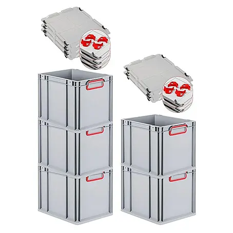 Proregal  Euroboxen-Set 5x Eurobox NextGen Color mit Auflagedeckel und Schiebeschnappverschlüsse