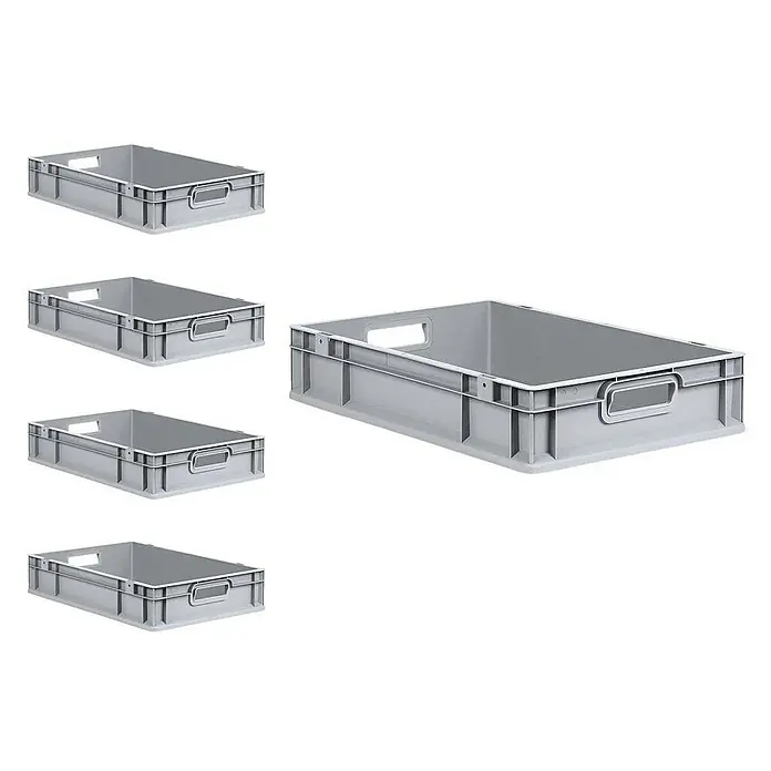 Proregal Euroboxen-Set 5x Eurobox NextGen Grip mit Scharnierdeckel und gelben Verschlüssen - L x B x H: 60 x 40 x 12 cm, Kunststoff, Grau, 5 Stk.