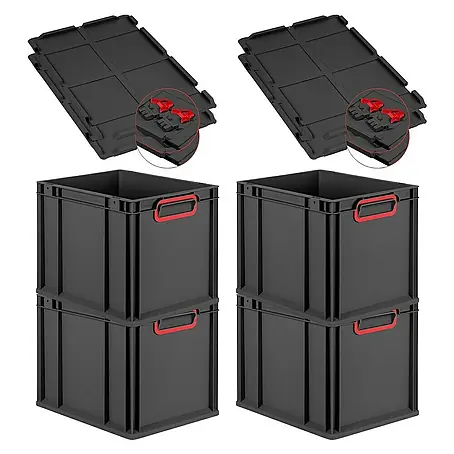 Proregal  Euroboxen-Set 4x Eurobox NextGen Color mit Scharnierdeckel und Verschlüssen