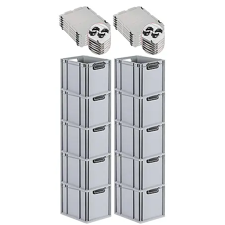 Proregal  Euroboxen-Set 10x Eurobox NextGen Color mit Auflagedeckel und Schiebeschnappverschlüsse