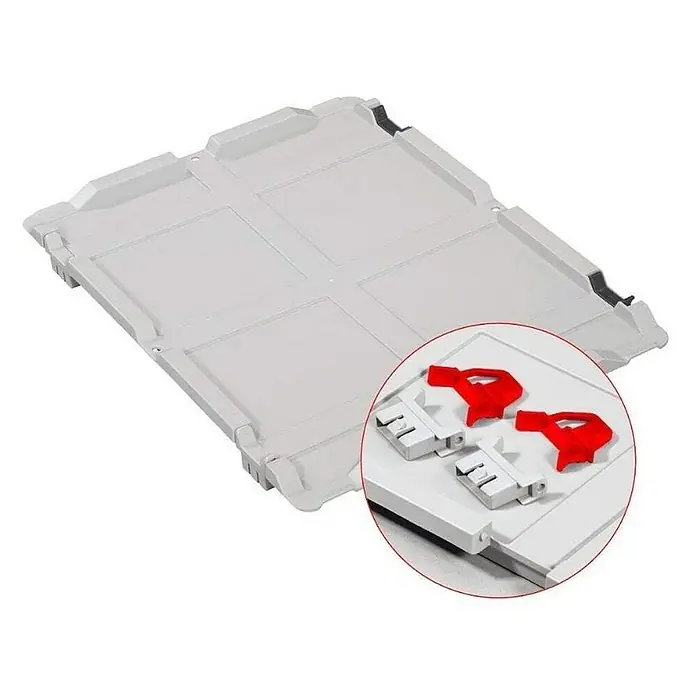 Proregal Euroboxen-Set 10x Eurobox NextGen Grip mit Scharnierdeckel und roten Verschlüssen - L x B x H: 40 x 30 x 17 cm, Kunststoff, Grau, 10 Stk. - Graue Geschirrspüler-Bodenwanne mit roten und weißen Halteclips für eine sichere Installation und zuverlässigen Schutz vor Wasserschäden.