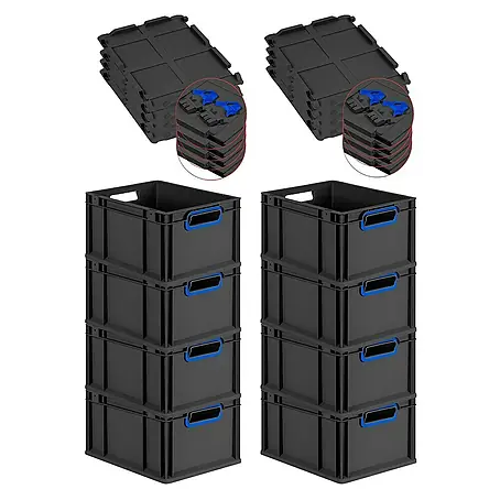 Proregal  Euroboxen-Set 8x Eurobox NextGen Color mit Scharnierdeckel und Verschlüssen