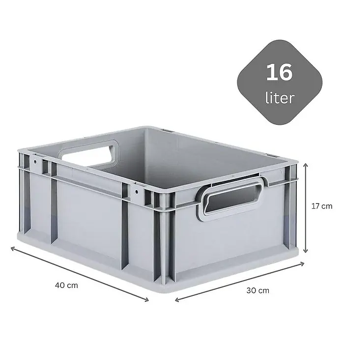Proregal Euroboxen-Set 5x Eurobox NextGen Economy mit Auflagedeckel und 4x Verschlüsse Schwarz - Kunststoff, Grau, 5 Stk. - Graue Kunststoffbox mit einem Fassungsvermögen von 16 Litern und den Maßen 40 x 30 x 17 cm, ideal für Lagerung.