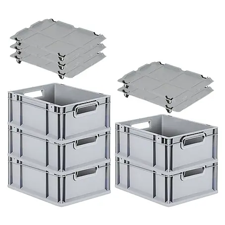 Proregal  Euroboxen-Set 5x Eurobox NextGen Economy mit Auflagedeckel und 4x Verschlüsse Schwarz