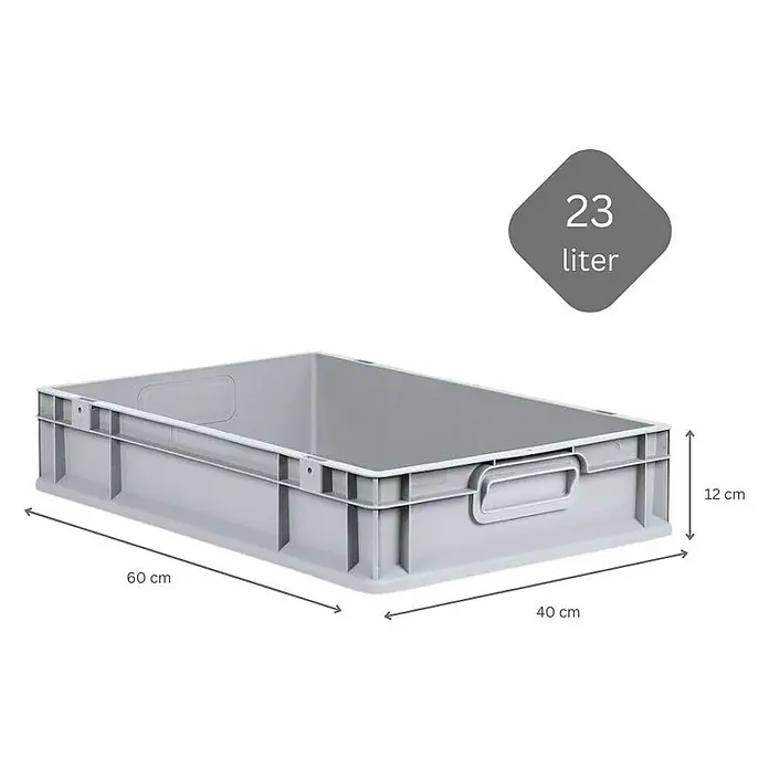 Proregal Euroboxen-Set 8x Eurobox NextGen Economy mit Scharnierdeckel und schwarzen Verschlüssen - L x B x H: 60 x 40 x 12 cm, Kunststoff, Grau, 8 Stk. - Graue 23-Liter-Kunststoffbox mit den Maßen 60 cm x 40 cm x 12 cm. Ideal für Lagerung und Transport verschiedener Gegenstände.