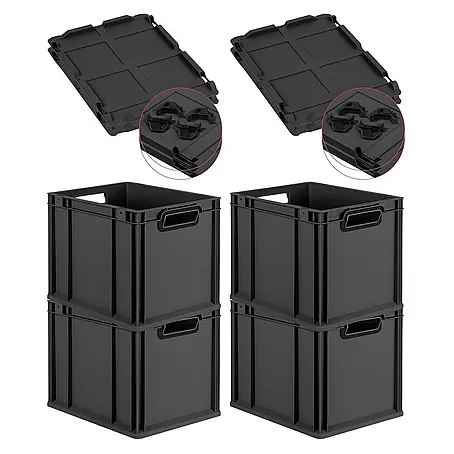 Proregal  Euroboxen-Set 4x Eurobox NextGen Color mit Auflagedeckel und Schiebeschnappverschlüsse