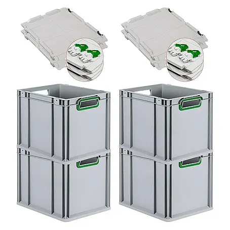 Proregal  Euroboxen-Set 4x Eurobox NextGen Color mit Scharnierdeckel und Verschlüssen