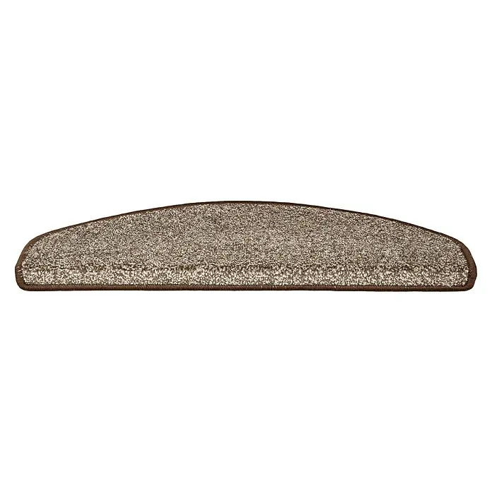 Stufenmatte Lyon - 65 x 23,5 cm, Braun, Halbrund - Halbkreisförmige, braune Teppichstufe mit brauner Umrandung, ideal für mehr Sicherheit und Komfort auf Treppen.