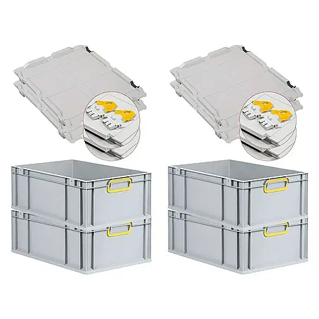 Proregal  Euroboxen-Set 4x Eurobox NextGen Color mit Scharnierdeckel und Verschlüssen