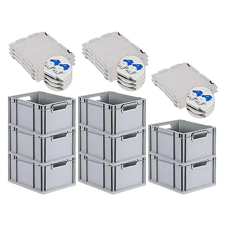 Proregal  Euroboxen-Set 8x Eurobox NextGen Economy mit Scharnierdeckel und blauen Verschlüssen