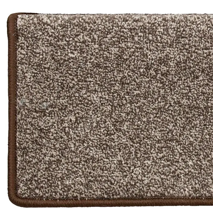Stufenmatte Lyon - 65 x 23,5 cm, Braun, Rechteck - Detailaufnahme eines braunen Teppichs mit melierter Textur und dunkler Bordüre, ideal für ein gemütliches Zuhause.